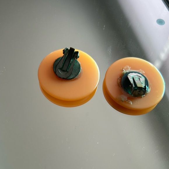 Orange Circle with silver Clip-on Earrings - Picture 7 of 10